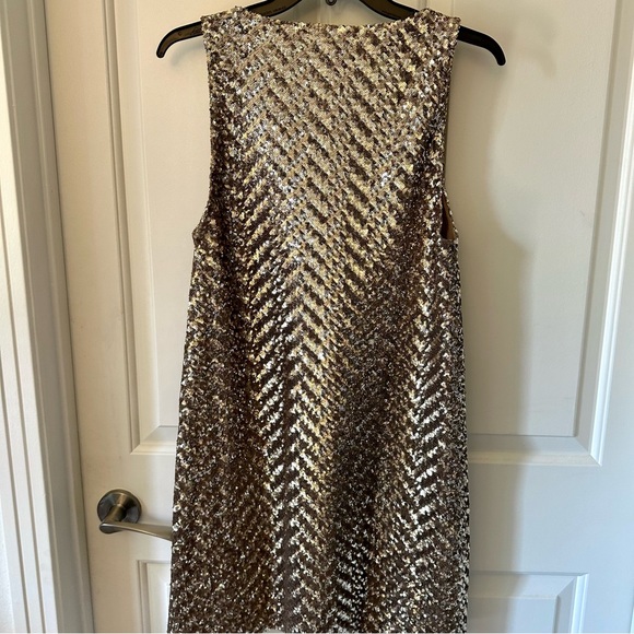 NWT ZARA Gold Sequin Sparkling Mini Dress Short Sleeveless Sack Round Neck - Picture 14 of 15
